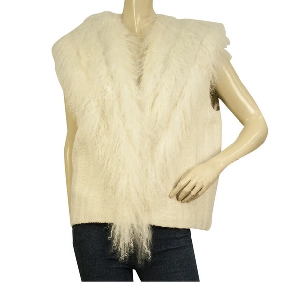 Helmut Lang White Shearling Fur Trim Vest - Picture 6 of 6